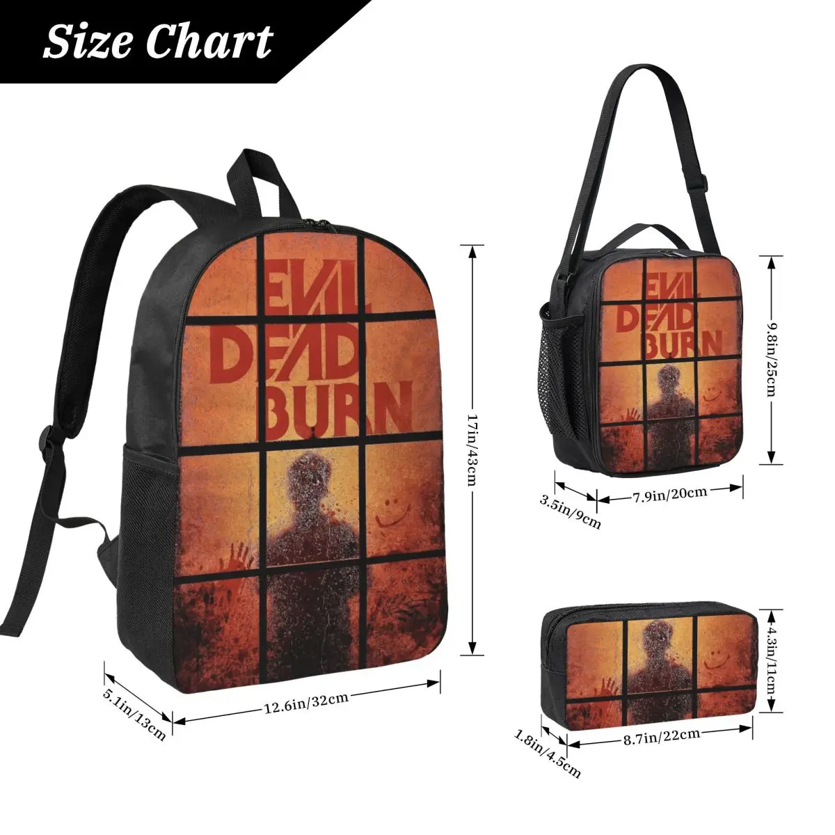 3Pcs Evil Dead Burn School bags Set for Boy Girl Pencil Boxes Backpack Sets with Lunch Box For School Students Knapsack