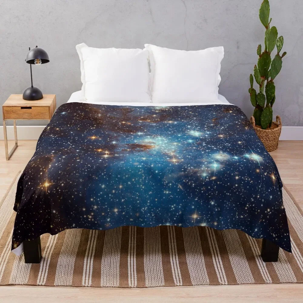 Blue Nebula Stars Space Throw Blanket Blankets For Bed Hairy Blankets