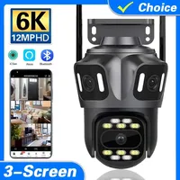 Three Lens IP Camera 6K 12MP WiFi Wireless Security Protection Outdoor PTZ Human Auto Tracking CCTV Video Surveillance Icsee App