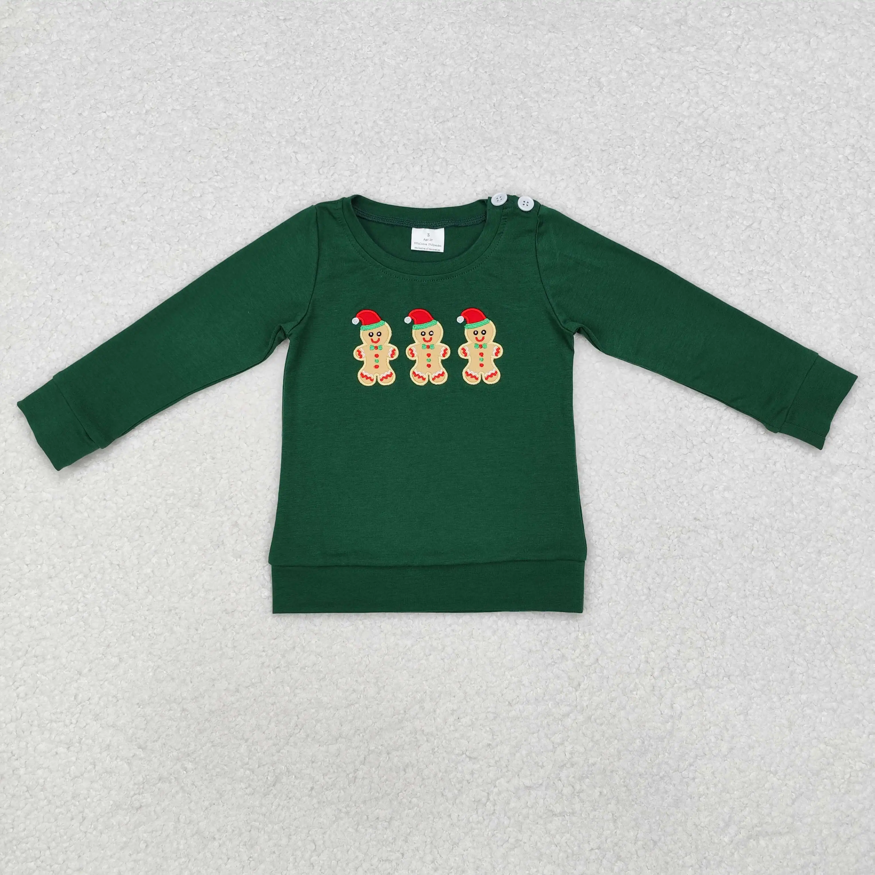 RTS Toddler Merry Christmas Clothes Kids Long Sleeves Embroidery Santa Gingerbread Truck Shirts Tops Baby Boy Children Clothing