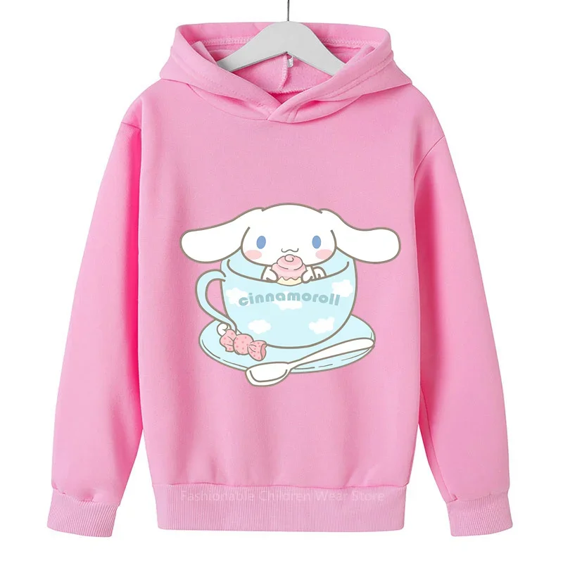 

Детская толстовка Sanrio Cinnamoroll, Модный хлопковый топ с капюшоном и мультяшным принтом для мальчиков и девочек, одежда на весну и осень 2024