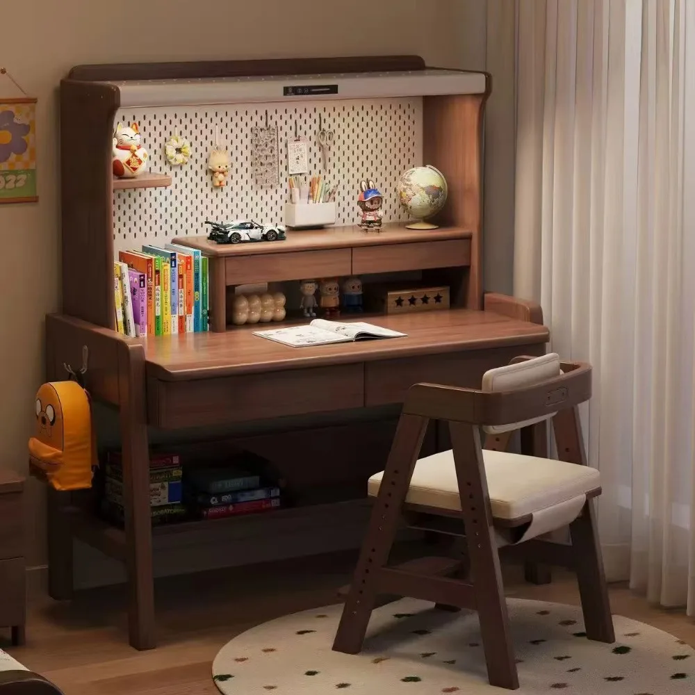 Wooden Children's Computer Desk Multi-layer Bookcase Bedroom Furniture Modern Study Table with Storage Drawer with Lamp