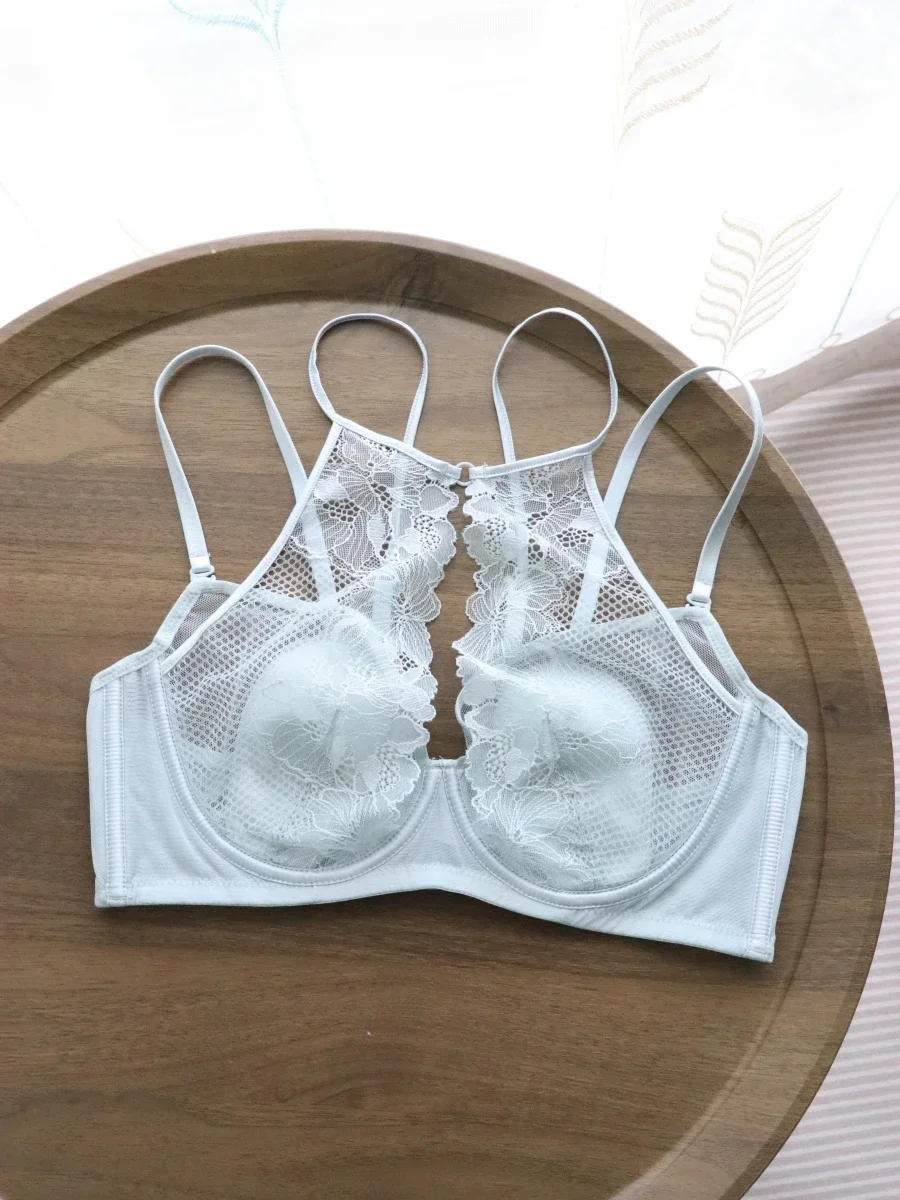 

Sexy lace ultra-thin crystal cup lingerie large breasts show small bra soft steel ring anti-sagging back underwear girls