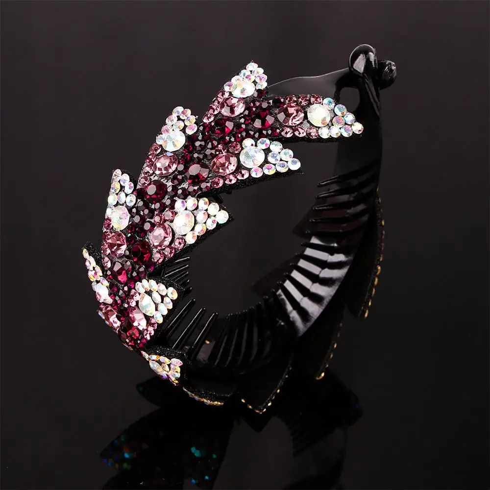 Fashion Shiny Women Rhinestone Ponytails Hair Claw Bun Maker Headwear Leaves Hair Claw Bird Nest Twist Clip Floral