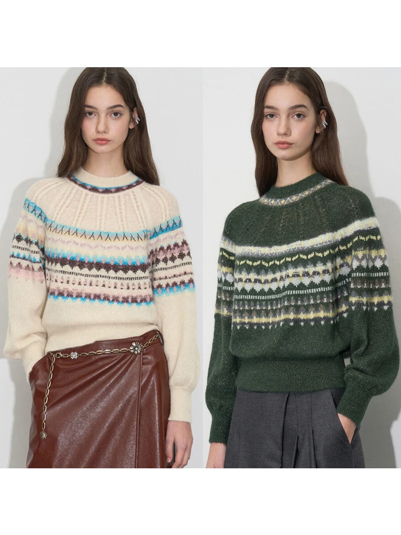 

Свитер женский вязаный Nordic Romantic Aosphere MICOAT осенне-зимний, с узором Fair Isle, ажурный, с цветочным узором, винтажный S...