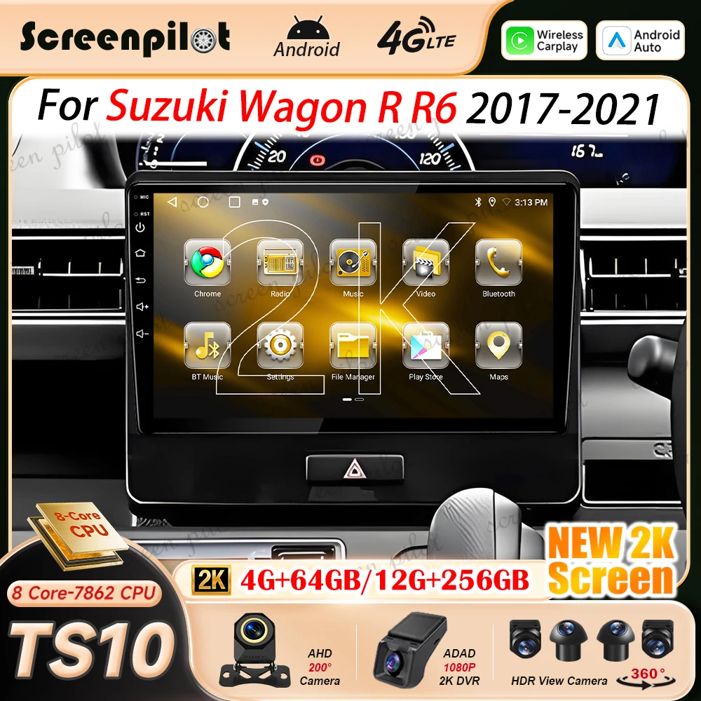 Android 16 Car Radio Stereo For Suzuki Wagon R R6 2017 2018-2021 Stereo Head Unit Multimidia Player GPS Carplay Android Auto RDS