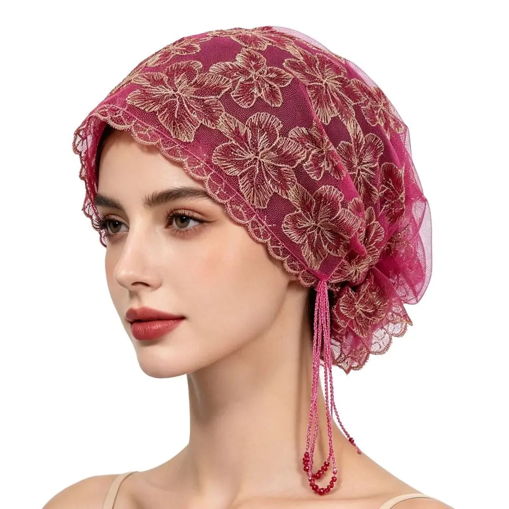 Floral Pattern Lace Headband Cap Elegant Lace Texture Embroidered Hair Cap Lightweight Breathable Fashion Headpiece Daily Wear