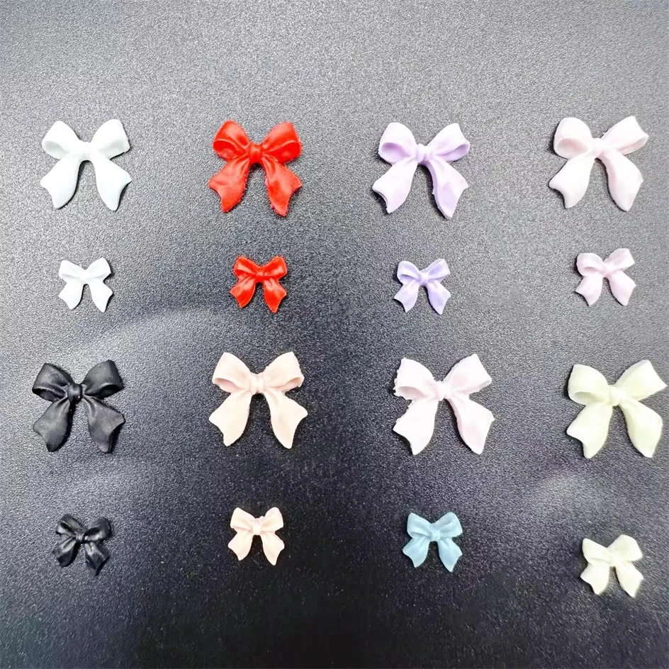 50pcs 2Sizes Bow Nail Charms Bulk Mix Colors 3D Flatback Resin Ribbon Nail Art Decorations Parts DIY Summer Nail Art Accessories