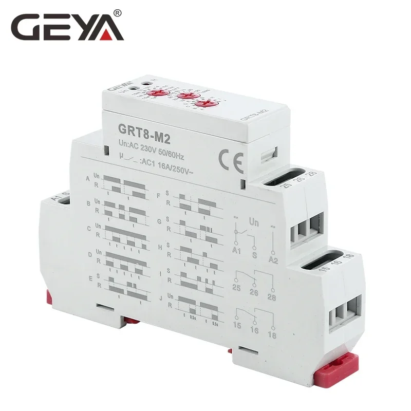 GEYA GRT8-M Adjustable Multifunction Timer Relay with 10 Function Choices AC DC 12V 24V 220V 230V Time Relay Din Rail