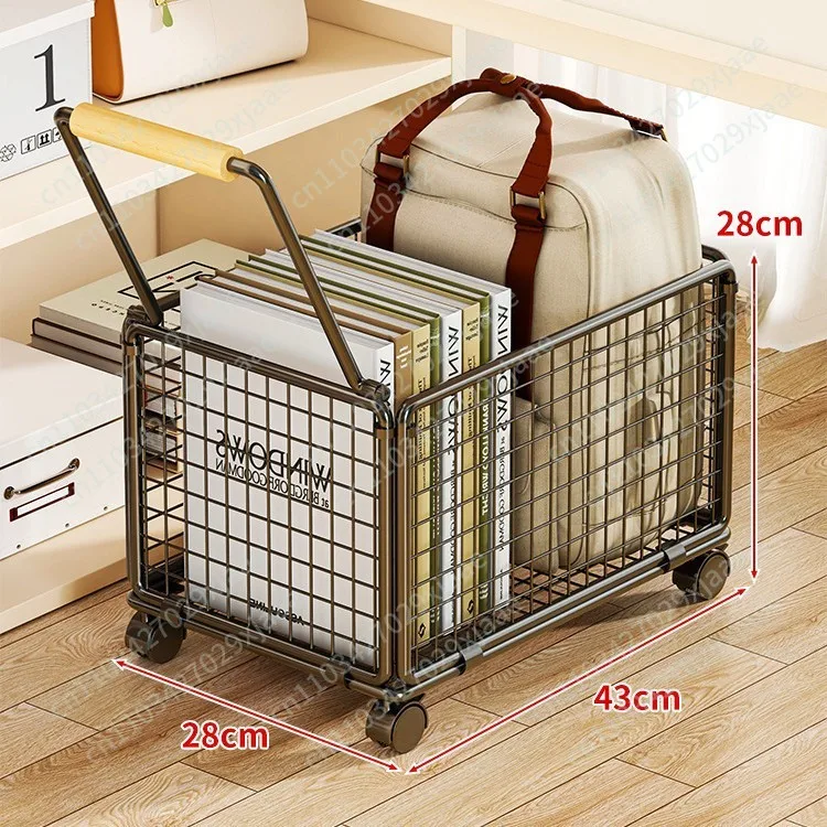 Schoolbag shelf bookcart with movable book basket under the desk