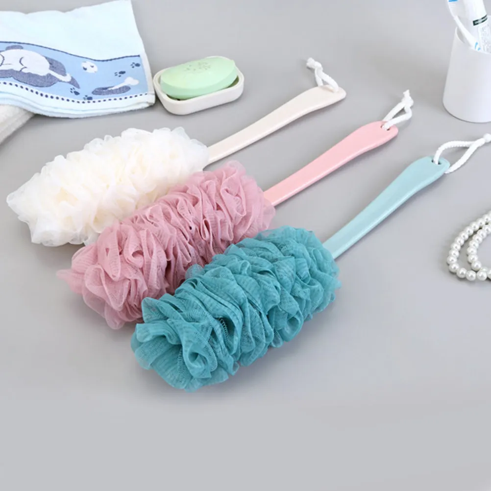 

Набор из 3-х массажных щеток для душа с длинной ручкой, сетчатая щетка для очищения кожи тела из ПЭ-материала с мелкой текстурой и деликатным сетчатым дизайном