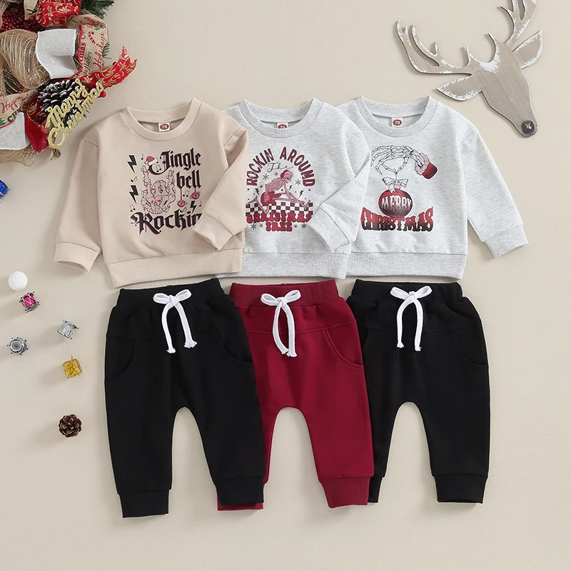 

2023-09-22 Lioraitiin Toddler Boys Fall Outfits Letter Skull Print Crew Neck Long Sleeve Sweatshirts and Long Pants Clothes Set