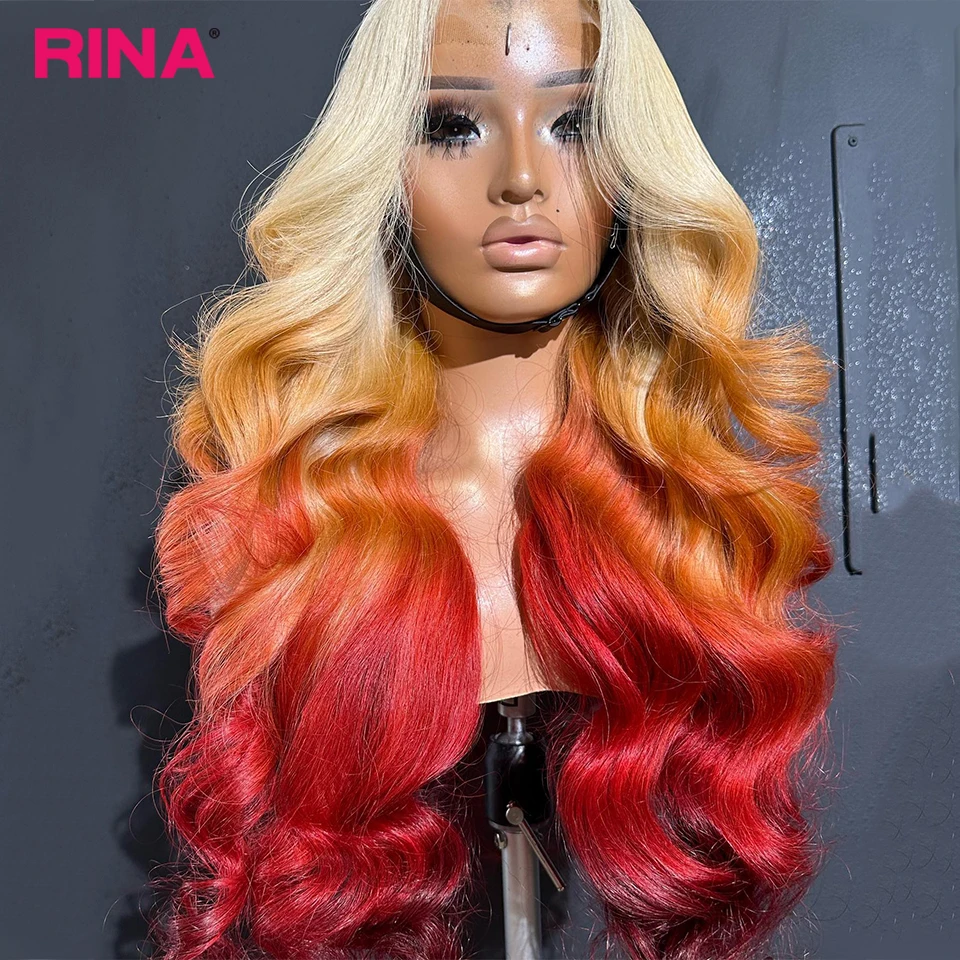 

Omber Orange Red 13x6 13x4 Lace Front Human Hair Wigs Brazilian 613 Honey Blonde Body Lace Frontal Wigs Pre Plucked Hair 180%