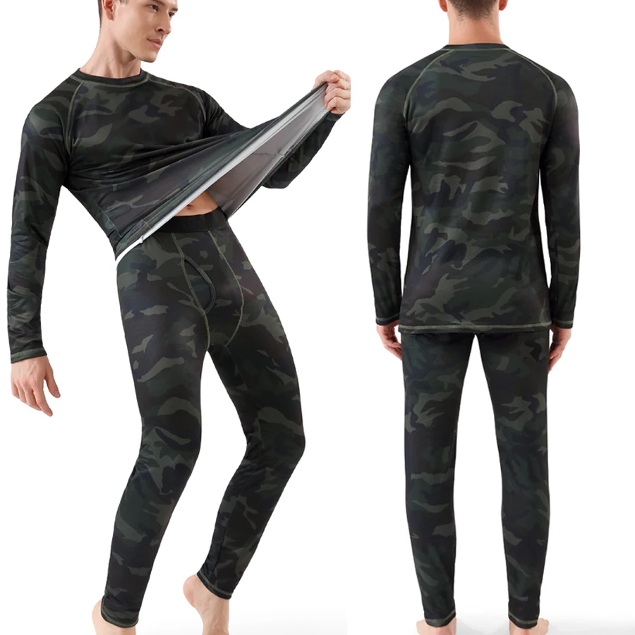 

2 Pcs/Set Long Johns Camouflage Thermal Underwear Men Set Front Open Print Man Thermal Warm Pants Winter Autumn Pajamas