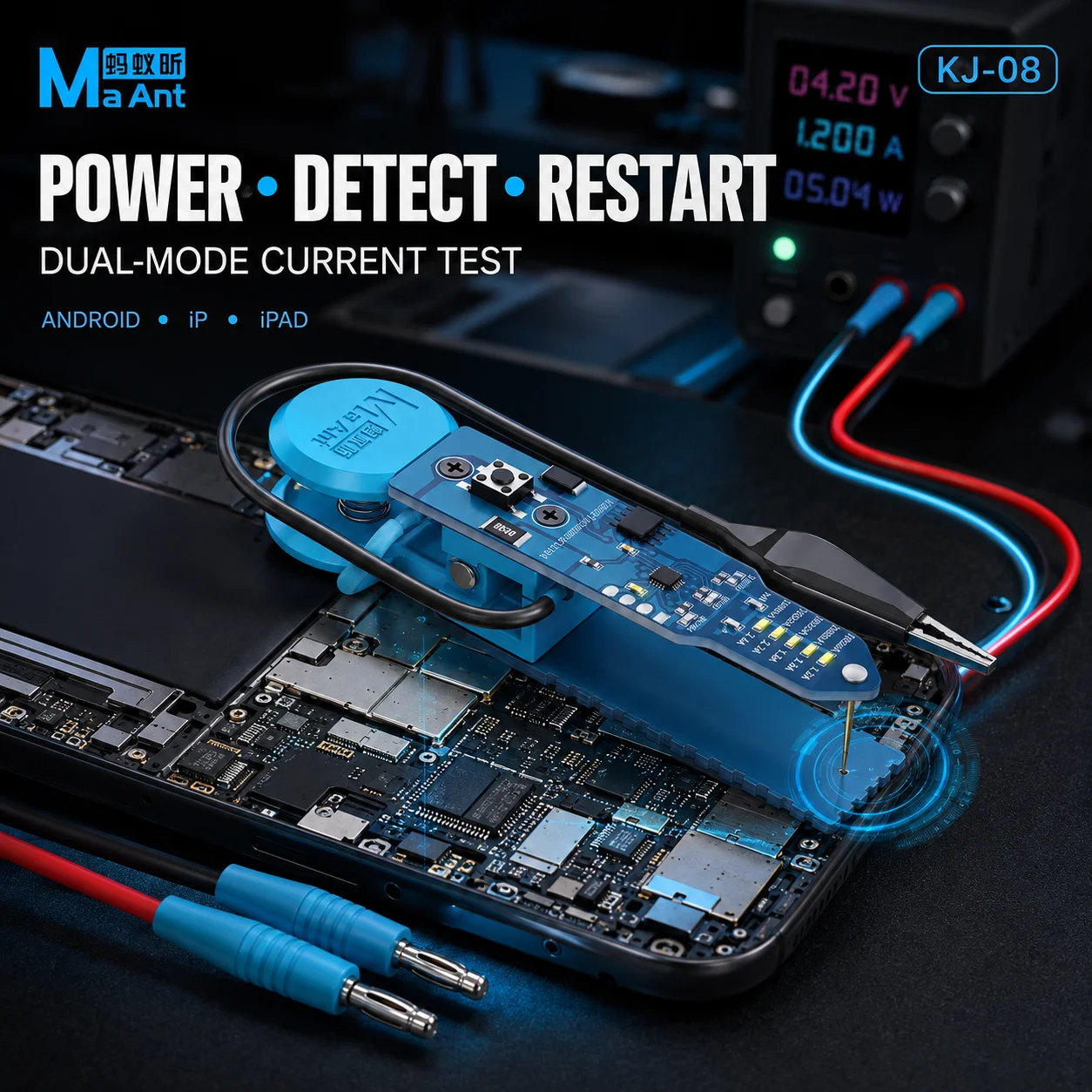 MAANT KJ-08 Motherboard Power On Clip Auto Current Detection Quick Restart Tester for Android iP iPad Phone Repair