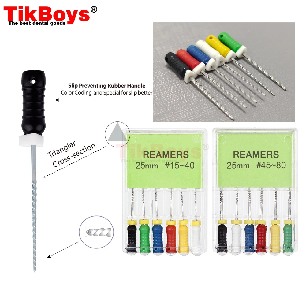 치과 근관 스테인리스 스틸 리머, 핸드 사용 엔도 파일, 루트 청소 팁에 사용되는 옵션 크기, 10 박스, 25mm, 15 #-40 #