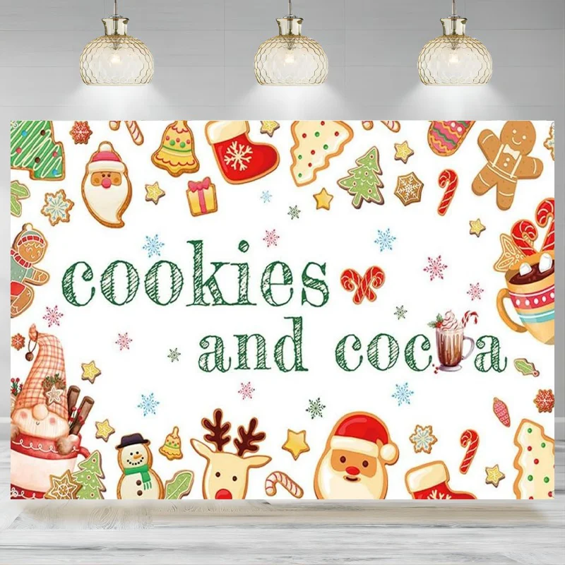 Fondo de Navidad galletas cacao fotografía fondo pan de jengibre Chocolate caliente invierno decoraciones para fiesta de Navidad Banner