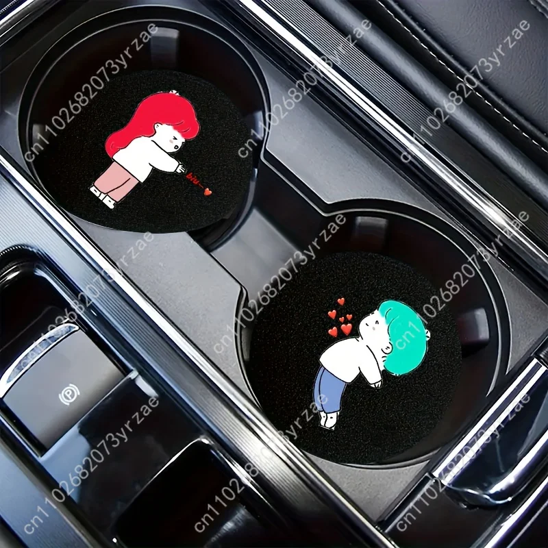

Send Love Car Coasters 2pcs Absorbent Anti Slip Car Coasters Scalding Waterproof Easy Clean Car Interior Accessories