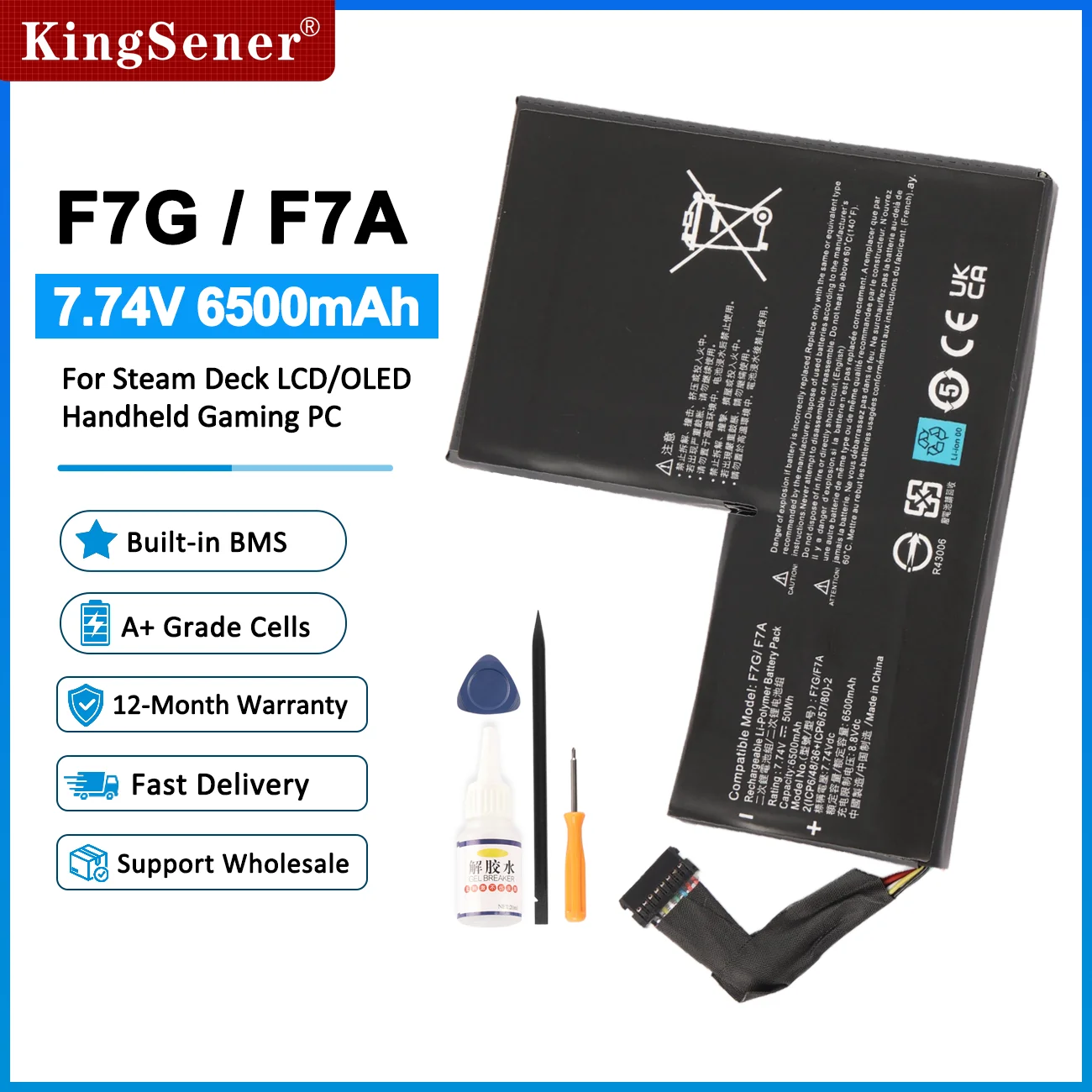 F7A F7G Replacement Battery 7.74V 50Wh for Steam Deck LCD OLED Handheld Gamepad Controller With Free Tools High Capacity