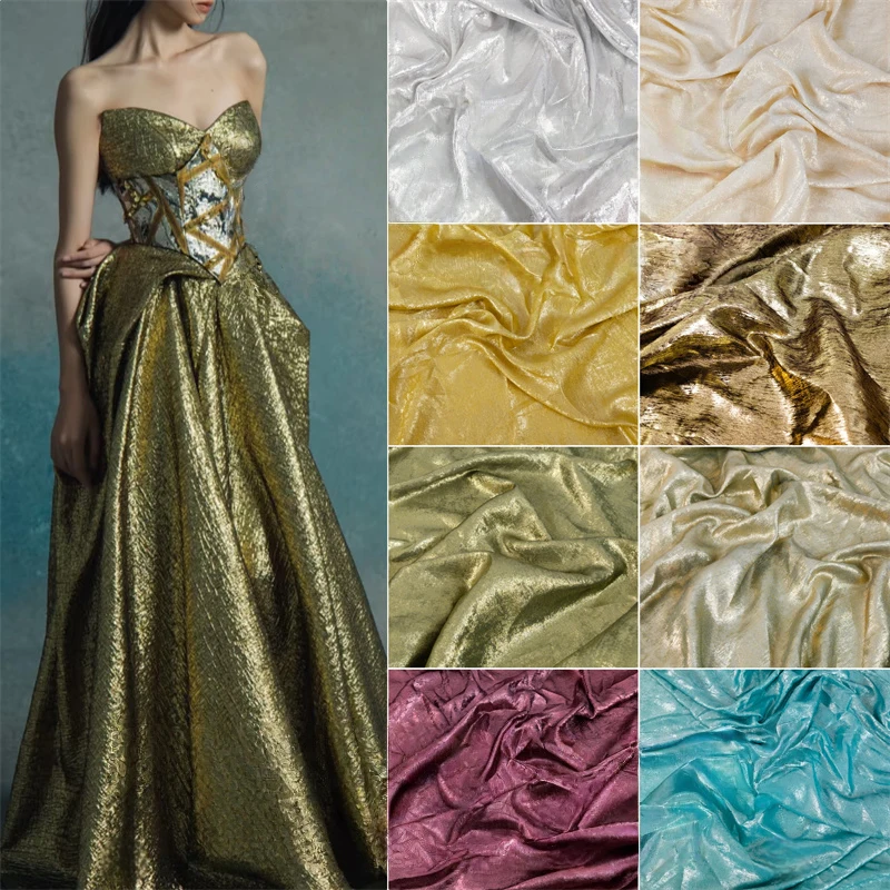 

100*150cm Shiny Hot Stamping Stretch Luster Fabric For Diy Sewing Wedding Dress Hanfu Upholstery Sofa Curtain Background Cloth