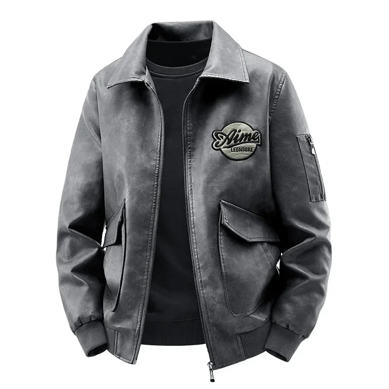 2026 Leather Jacket Men's Spring-autumn Model Leather Men's Casual Trendy Coat Workwear  Lapel Motorcycle Jacket  Asian Size 6XL