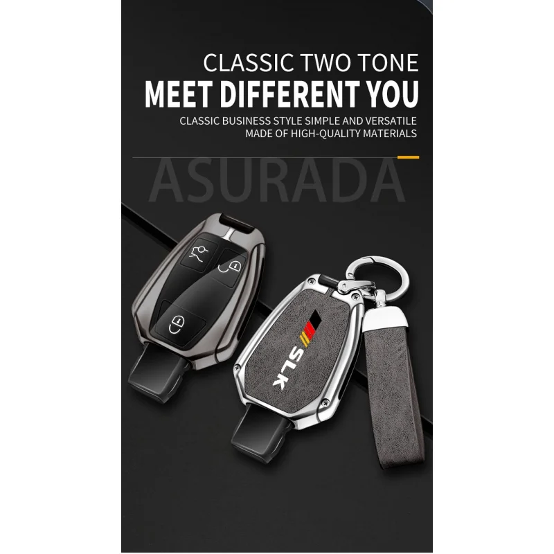 Car TPU Zinc Alloy Key Case Bag For Mercedes Benz SLK Logo Car Key Chain Car Metal Key Shell Car Interior Decoration Accessories