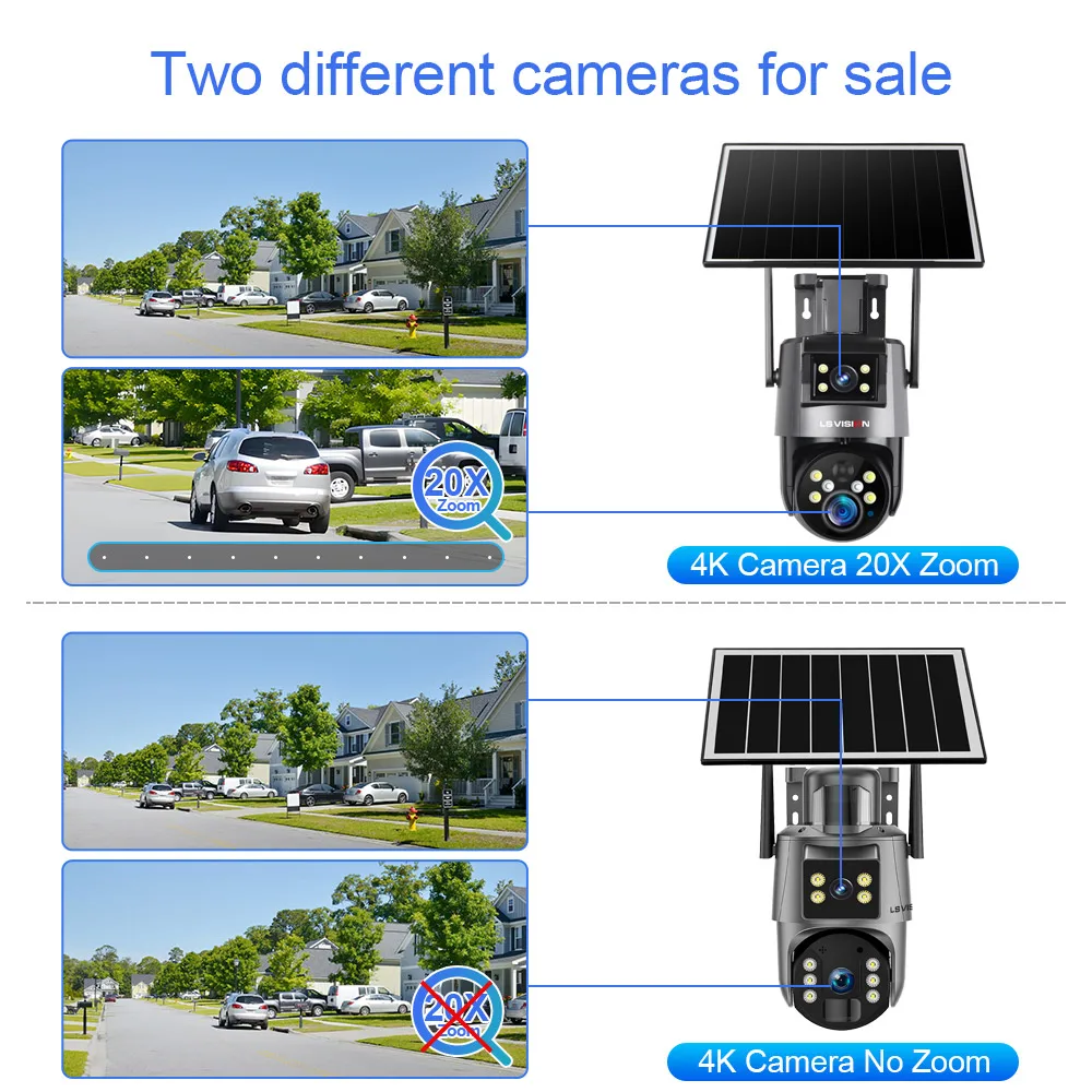 LS VISION 8MP Reale 20XZoom 4G Telecamera Solare Telecamera Wifi Esterna Doppio Schermo PIR Ai Umanoide Rileva Telecamera di Sorveglianza Solare Ubox