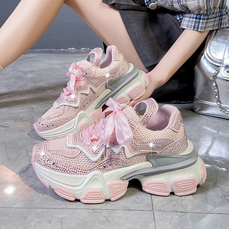 

Top Quality Luxury Chunky Sneakers Women Skate Shoes Rhinestone Women Platform Designer Crystal Paris Shiny Women's Casual Shoes