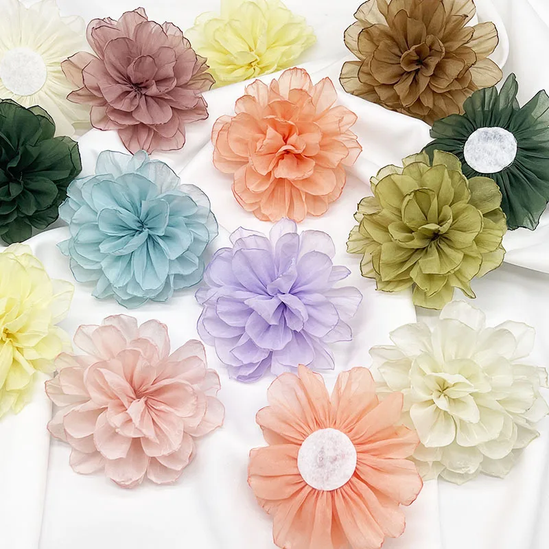 5Pcs 10CM Handmade Chiffon Fabric Rose Flowers Silk Flower For DIY Hair Accessories Wedding Dress Neacklace Brooches Decoration