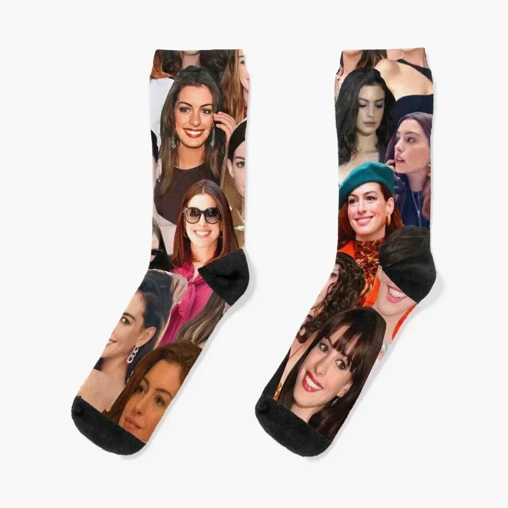 

Anne Hathaway Photo Collage Socks christmas stocking Hiking boots Non-slip Socks Ladies Men's