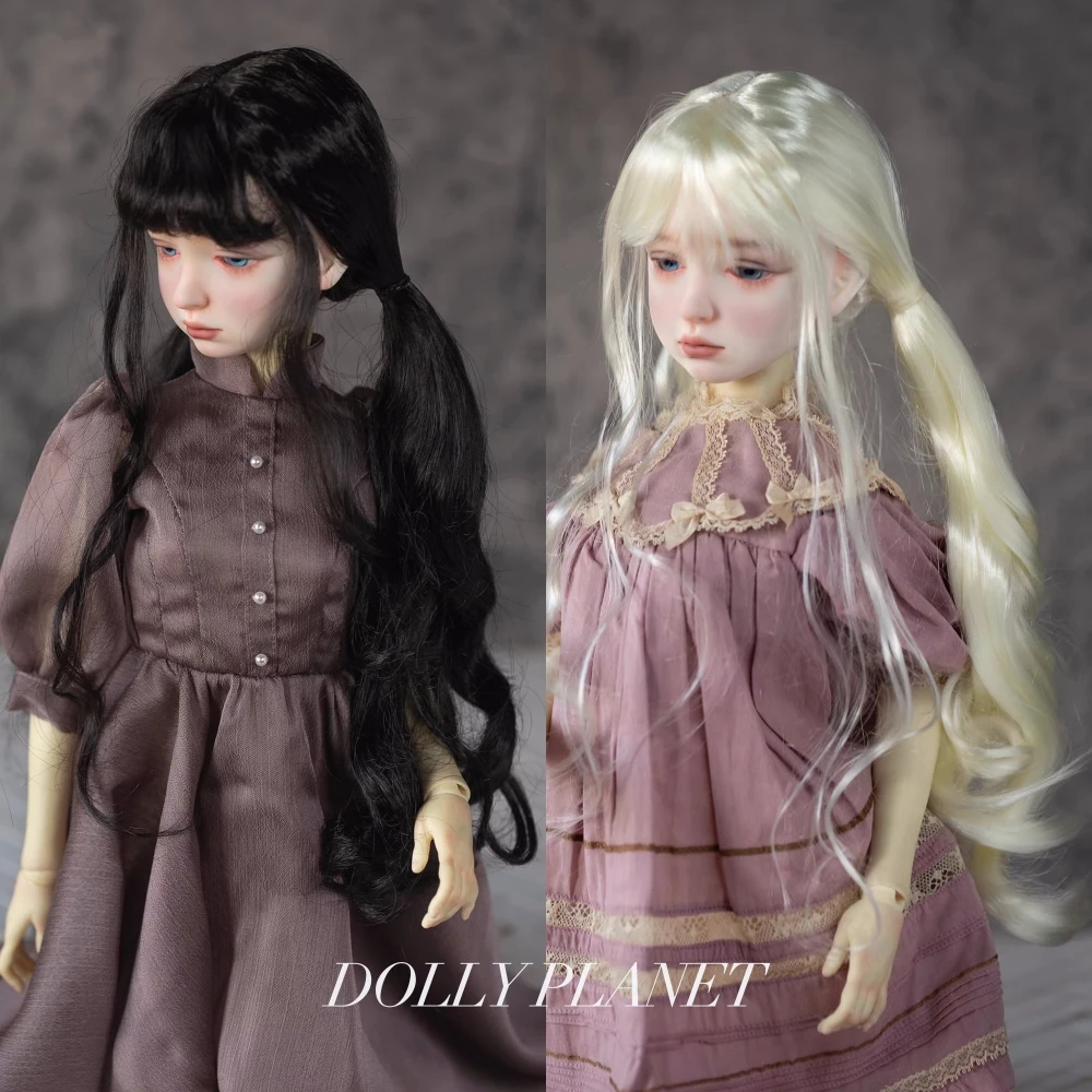 

1/3 size bjd Doll wig Extra Soft silk with bangs double ponytail long curly hair doll accessories