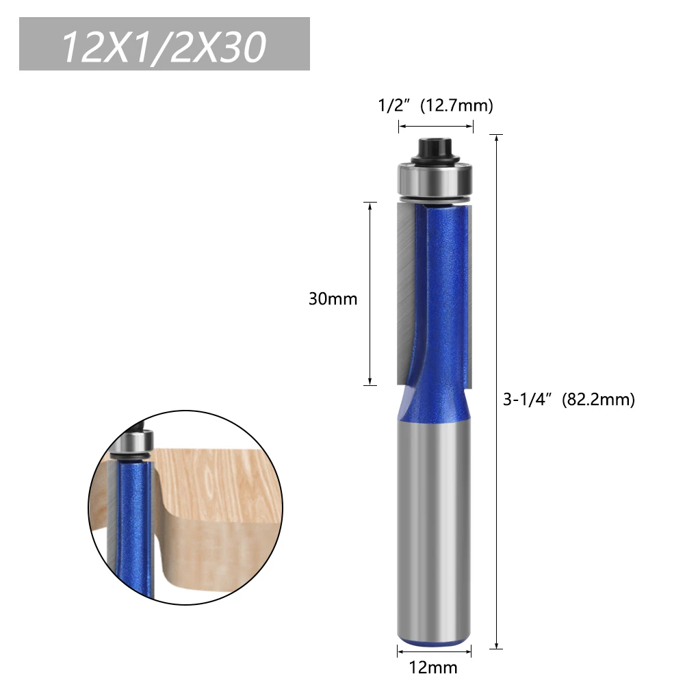 LAVIE 1 Stück Lagergeführter Trimmerfräser, 1/2" & 12mm Schaft Hartmetall-Flushtrimmer für CNC-Holzbearbeitung H120160620BL – Detail 6