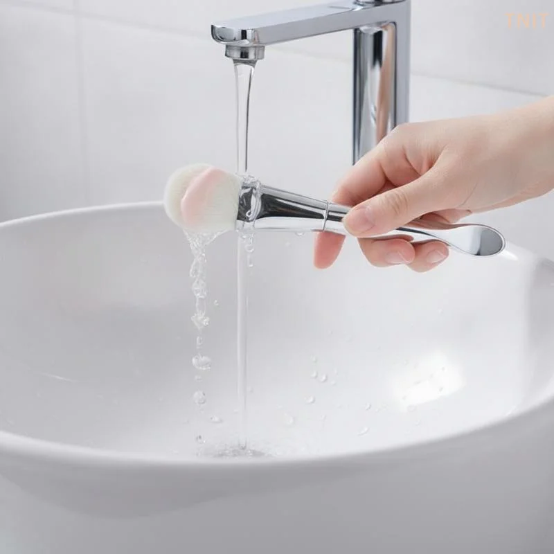 [J] Soft Hair Double-Ended Face Mask Brush Chrome Handle Reusable Daub Type Mask Brush Easy Clean Makeup Brush Beauty Tool