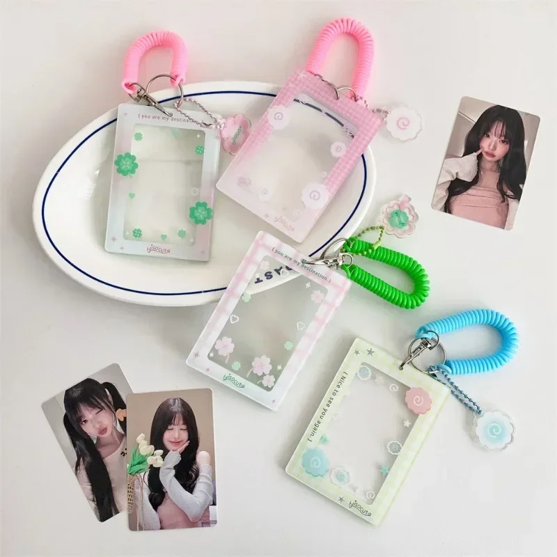 3 Inch Creative Design Kpop Photocard Holder Sweet Student ID Card Protector with Keychain Lanyard Friend Photo Card Cover Case