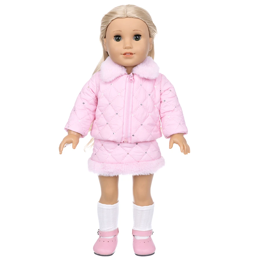 Ubranka dla lalek 18 cali (45 cm) dla noworodków, różowa kurtka + zestaw z krótką spódniczką dla lalek Reborn, lalki American Girl, odzież codzienna, prezenty dla dziewczynek.