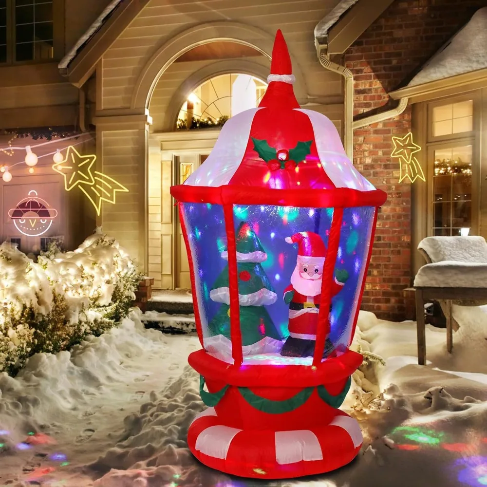 

Christmas Inflatables Outdoor Decorations, 6FT Inflatable Lantern with Santa Claus and Christmas Tree Blow Up Built-in C
