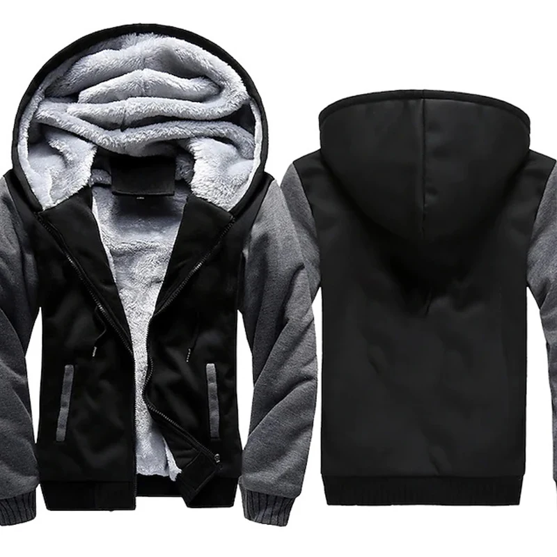 New Men\'s Fleece Warm Comfortable Jacket Winter Thickened Casual Sportswear Zipper Hooded Jacket Sportswear Male M~5XL