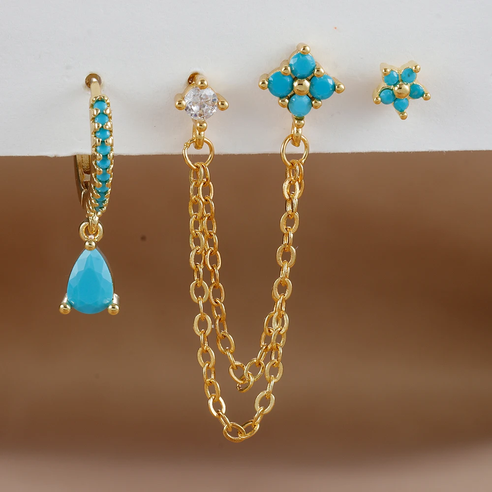 3 قطعة مجموعة الفولاذ المقاوم للصدأ كريستال تشيكوسلوفاكيا فراشة الأذن قرط الاذن المرصع مطلية بالذهب قلادة قطرة الماء الغضروف القرط ثقب المجوهرات