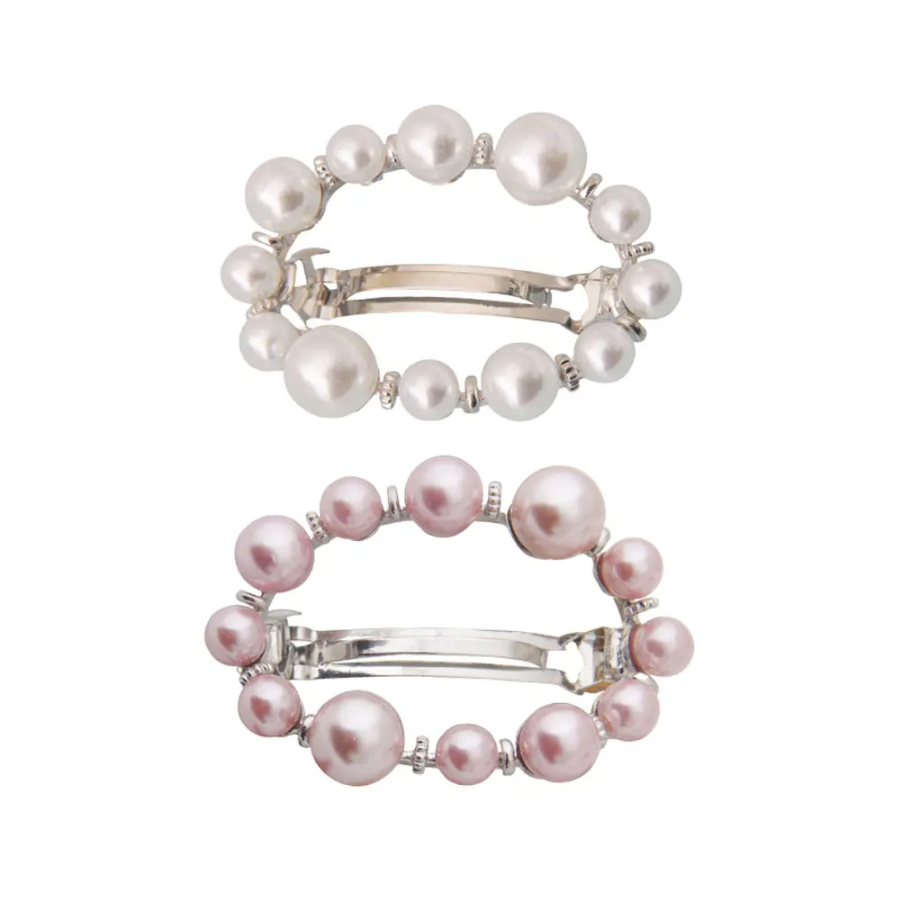 

2 Pcs Oval Hair Clip Accessories for Girls Hollown Clips Metal Pearl Hairpin Miss