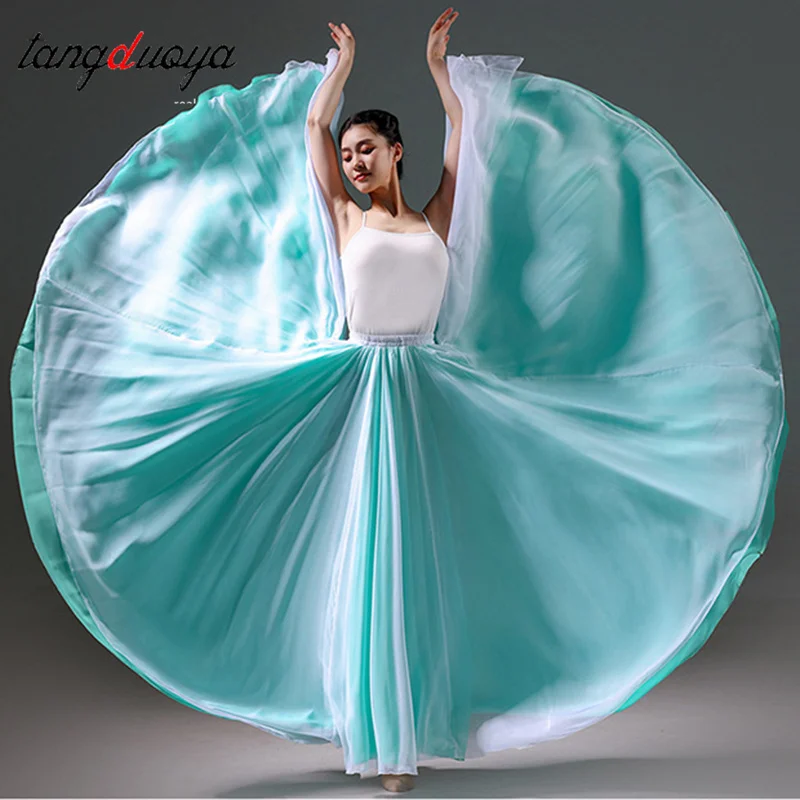 المرأة الكلاسيكية الحديثة الرقص التدريب نصف تنورة أنيقة العرقية مزدوجة الشيفون أداء سوينغ تنورة التفاف تنورة أثيري