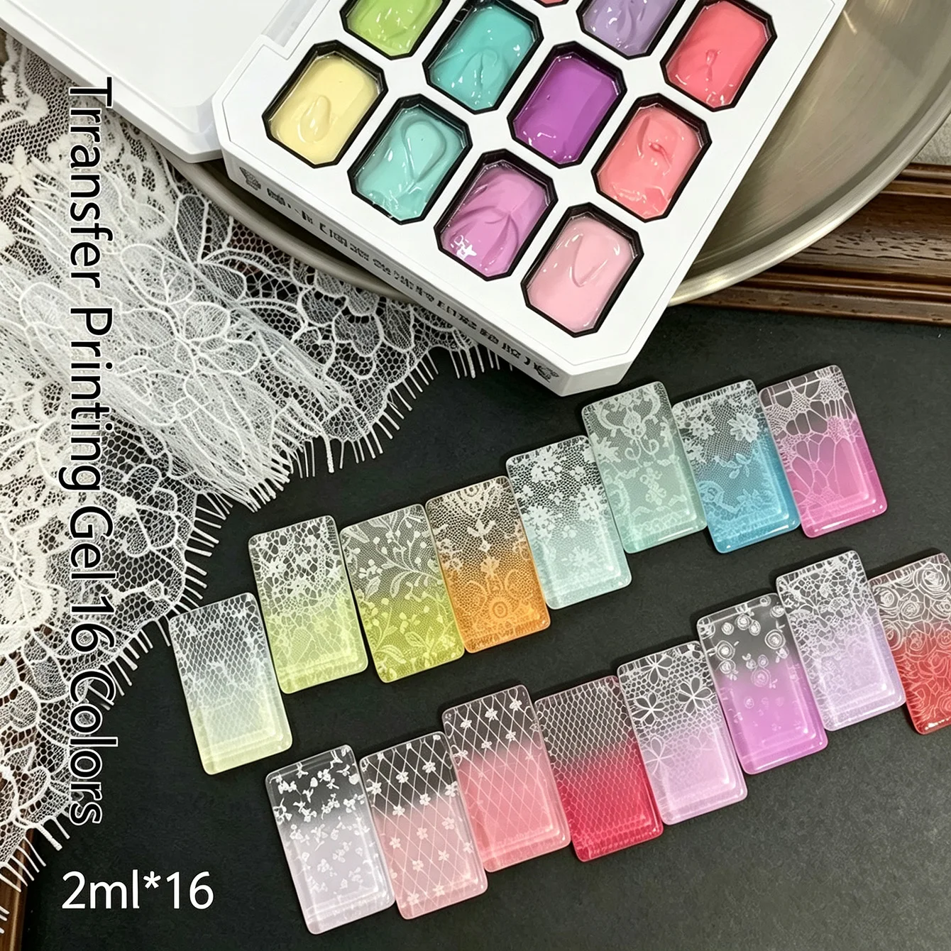 16 Farben Solid Patting Transferdruck-Gel-Set, No-Wipe Nail Art Gel-Lack, hohe Sättigung, Farbverlauf, Blush Painting Gel, UV LED – Detail 7
