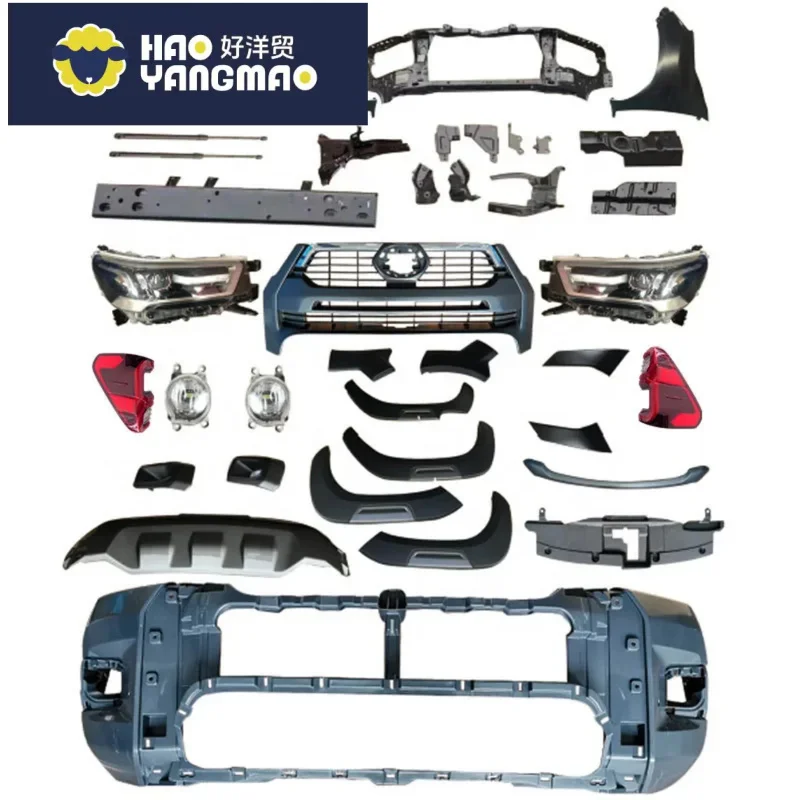 Suitable for Body Kit Front Rear Bumper Assembly For Toyota HiLux 08-12 Modified to Rocco 21 Headlight Grill Mask Engine Hood Fe
