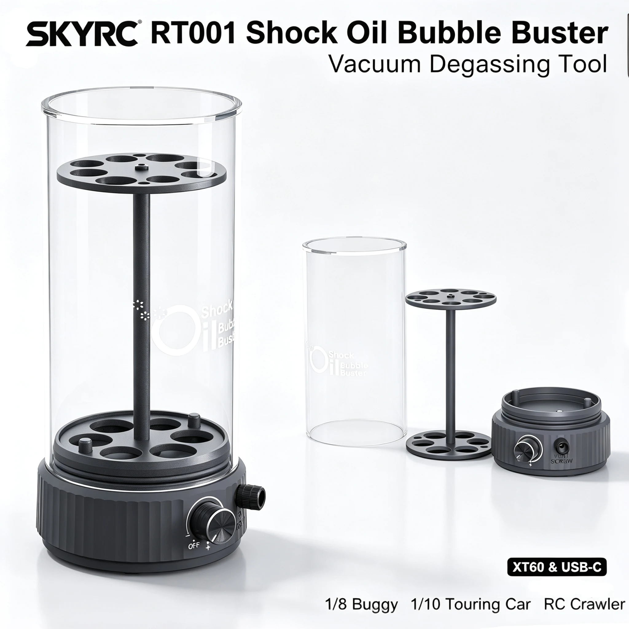 SKYRC RT001 Shock Oil Bubble Buster Vacuum Degassing Tool XT60 USB C for 1/8 Off Road 1/10 On Road RC Crawler Buggy
