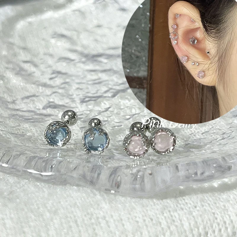 KADRUFI INS Fashion Pink Blue Color Fairy Moonlight Stone Stud Earrings for Women Korean Kpop Girls Earrings Party Jewelry Gift