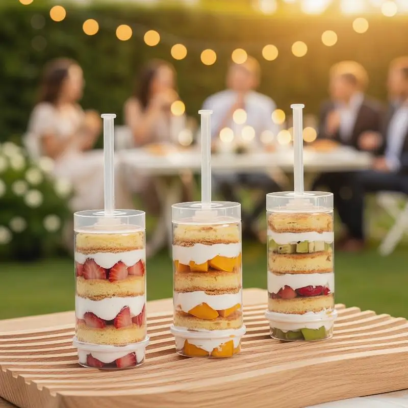 [E]10pcs Pushable Cake Holders Diy Push Cake Mold Cylinder Shaped Cake Pusher Push Pops Plastic Containers With Lids For Kitchen view 3