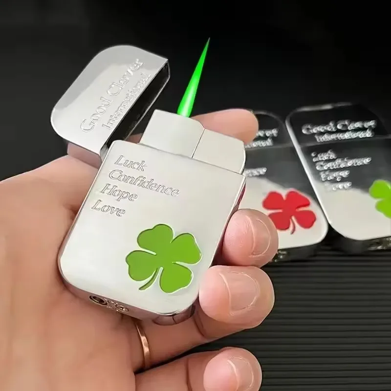 Lucky Clover Creative Lighter Windproof Red Flame Lighter Fast Delivery High Value Green Flame Cool Gift Smoking Accessories ﻿