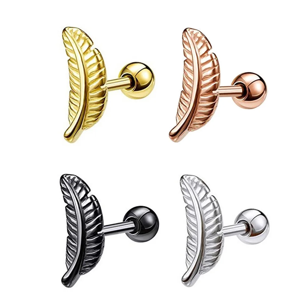1pc 16G Feather Tragus Earrings for Women Men Stainless Steel Cartilage Stud Earring Helix Piercing Jewelry Piercing Jewelry