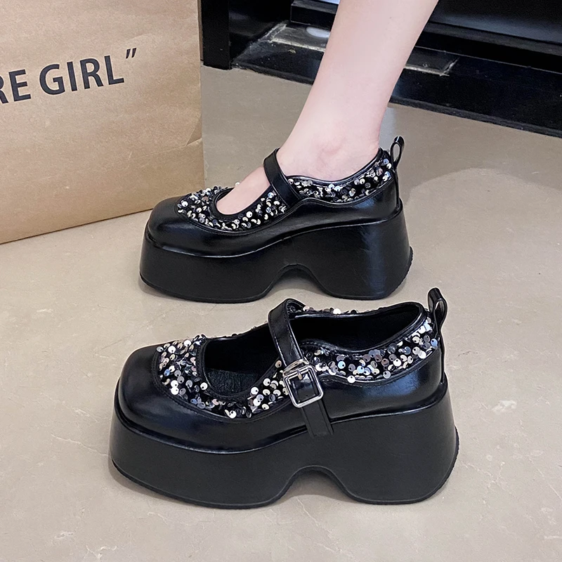 

Bling Women Platform Shoes Wedges High Heels Sandals Designer 2025 Summer New Lolita Woman Marie Janes Brand Pumps Party Zapatos