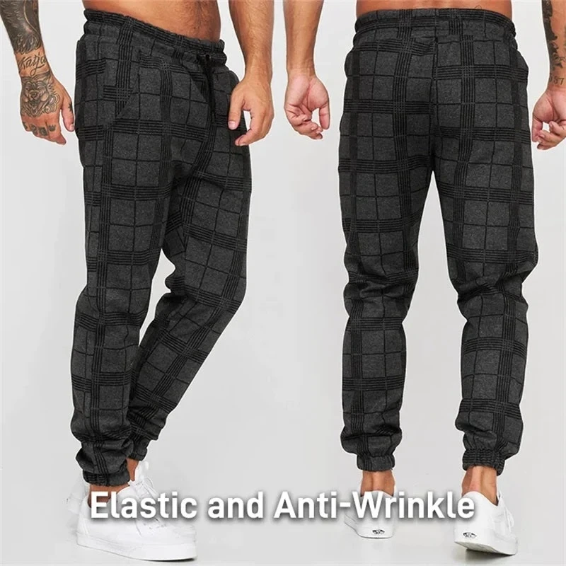 الرجال منقوشة Pants غير رسمية جديدة منقوشة مخطط الرباط عداء ببطء السراويل للرجال الأعمال قلم رصاص غير رسمي بانت الذكور الملابس Vintage