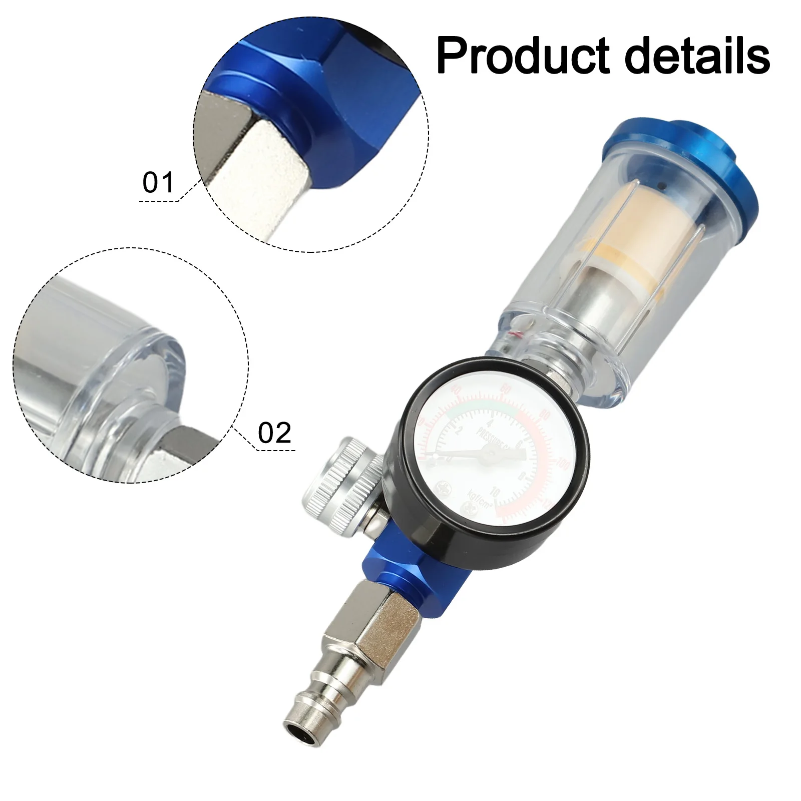 Air Regulator Gauge with Integrated Filter Bowl Oil-Water Separator and Adjustable Pressure Regulator for Spray Applications